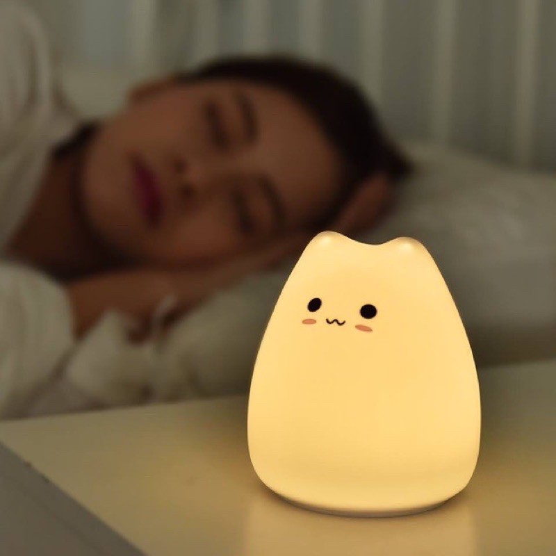 Đèn Ngủ Silicon Hình Mèo Cảm biến Đáng yêu. 1 ĐỔI 1