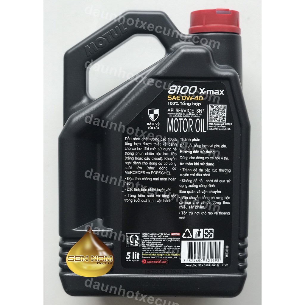 Nhớt Motul cao cấp tổng hợp ôtô tay ga 8100 x-max 0W40 máy xăng và dầu 5L