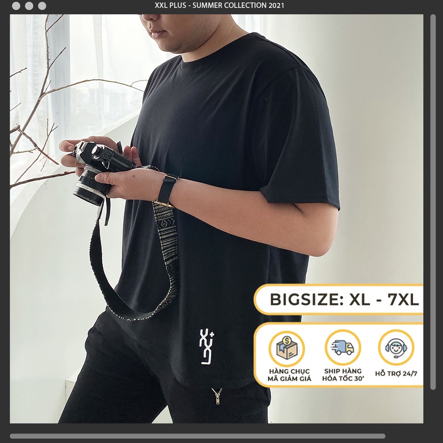 Áo thun Cotton Bigsize nam cổ tròn co giãn, Áo phông nam form rộng XXL Plus