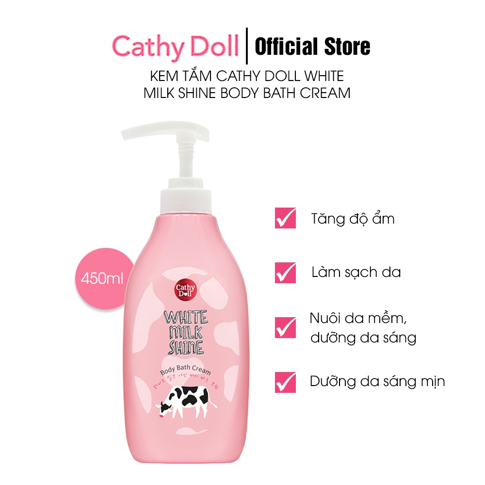 [Mã LTP50 giảm 50000 đơn 150000] Kem Tắm Sữa Bò Cathy Doll White Milk Shine Body Bath Cream 450ml