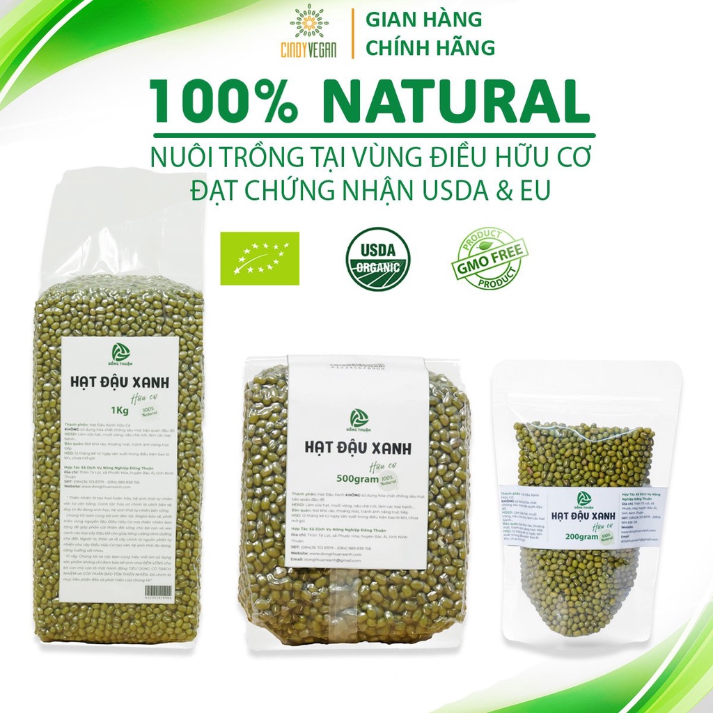 Đậu Xanh  Hữu Cơ Thuần Chủng Nguyên Hạt, không biến đổi Gen, loại ngon, làm giá đỗ, nhân bánh chưng, nấu chè