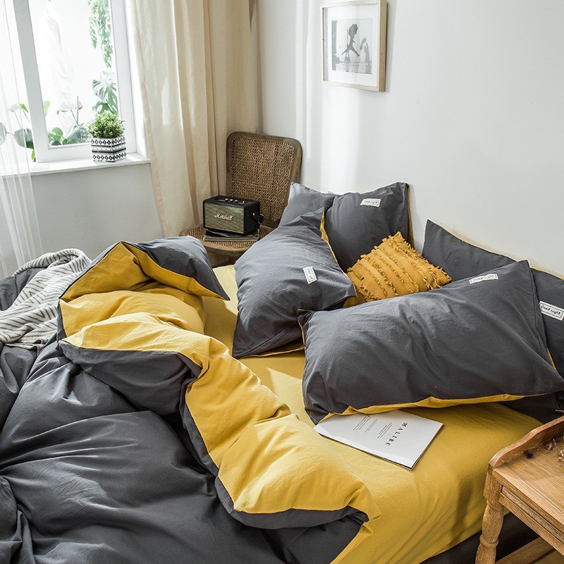 Bộ chăn ga gối cotton tici DAA bedding - Mẫu vàng mơ
