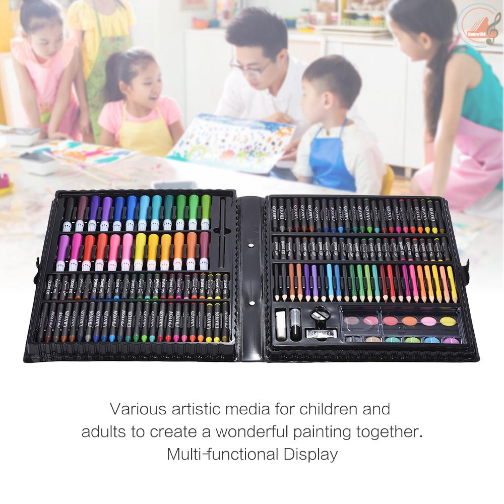 168pcs Drawing Pen Art Set Kit Painting Sketching Color Pencils Crayon Oil Pastel Water Color Glue with Case for Children Kids