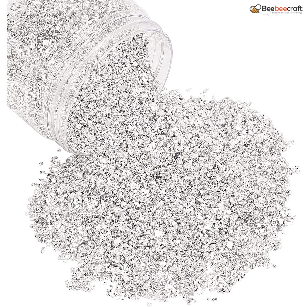 Mảnh vụn màu bạc bằng kim loại thủy tinh lấp lánh 267.6g cho nhựa resin làm phụ kiện móng tay điện thoại mặt dây chuyền