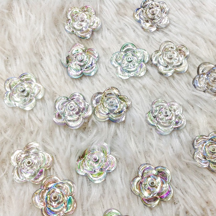 Hạt đá acrylic kết áo 3d hoa hồng ánh nhũ 7 màu size 1.5cm