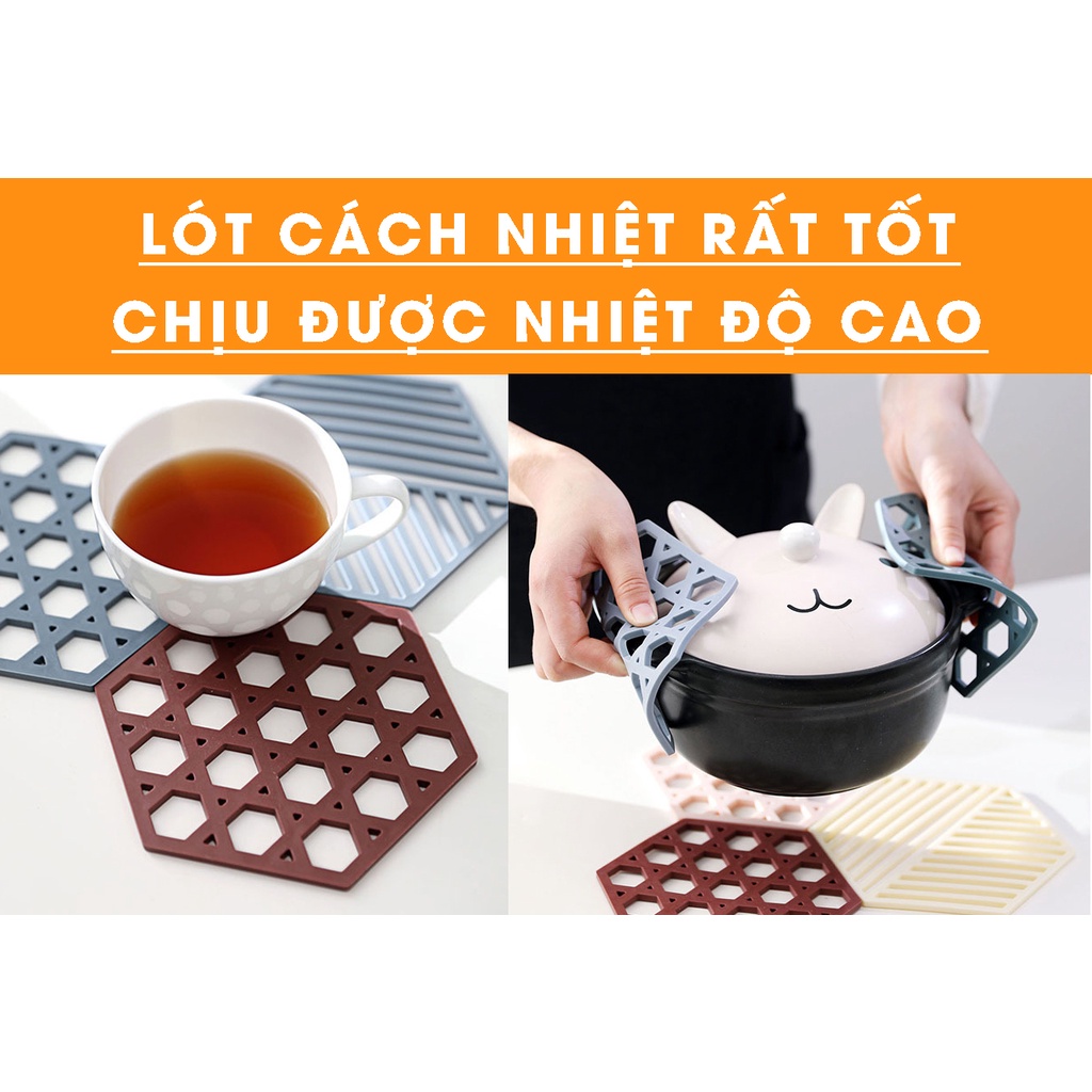 Miếng Đế Lót Nồi, Bát, Đĩa Silicon 13cmx15cm Cách Nhiệt, Chống Trơn Trượt Hình Lục Giác Tiện Lợi