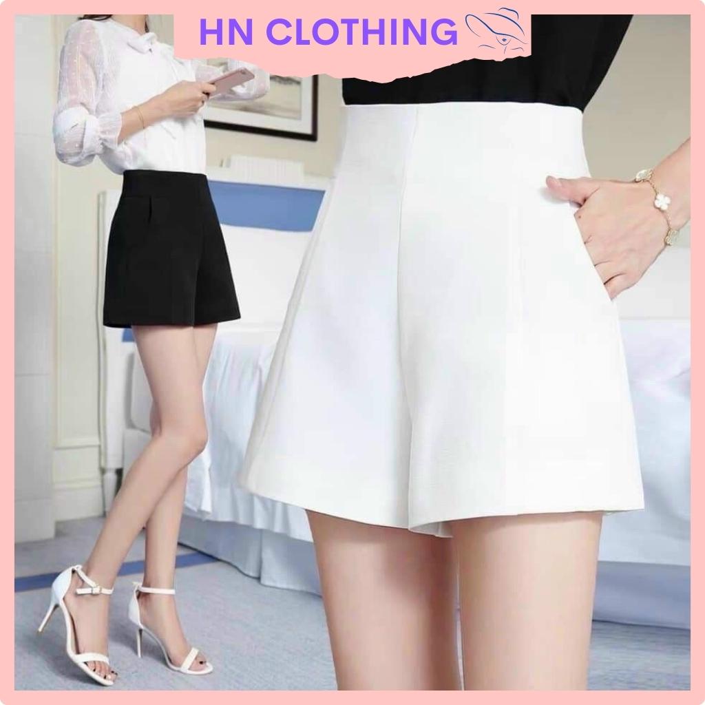 Quần short đùi nữ lưng cao kaki ống rộng mặc nhà thoải mái HN CLOTHING