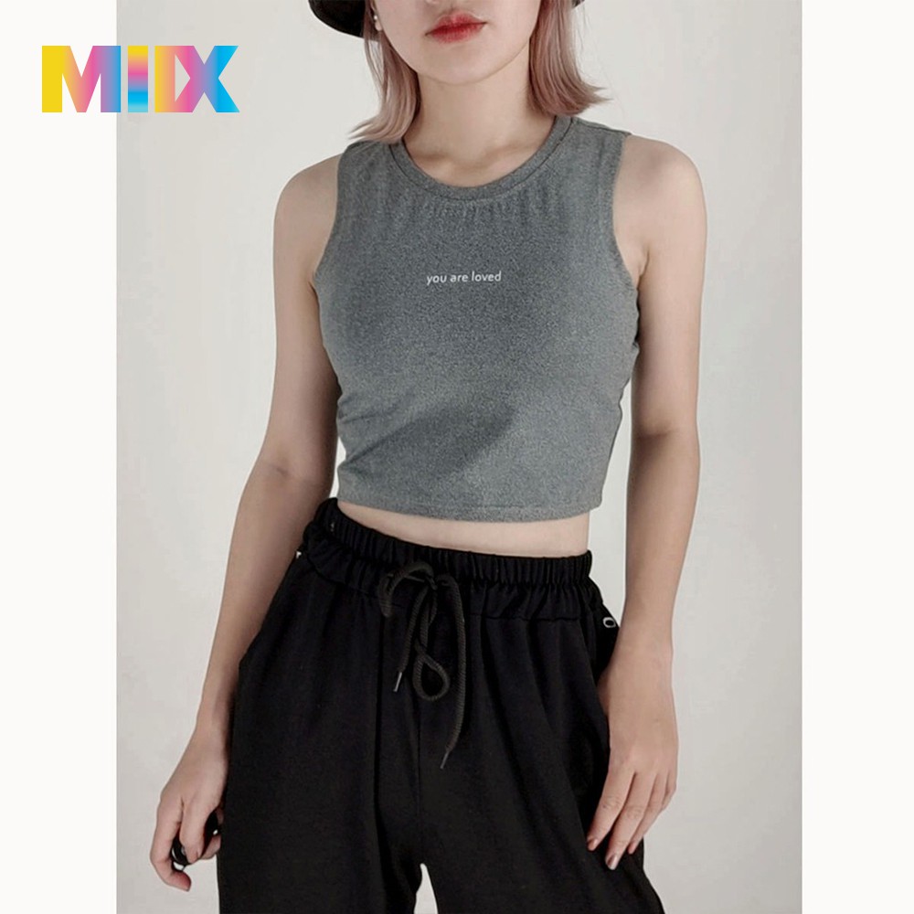 Áo thun ba lỗ croptop thời trang Miix màu xám - MI004