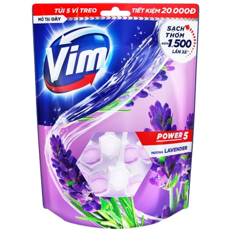 Combo 5 vỉ viên tẩy bồn cầu Vim power 5 tác động hương oải hương 275g