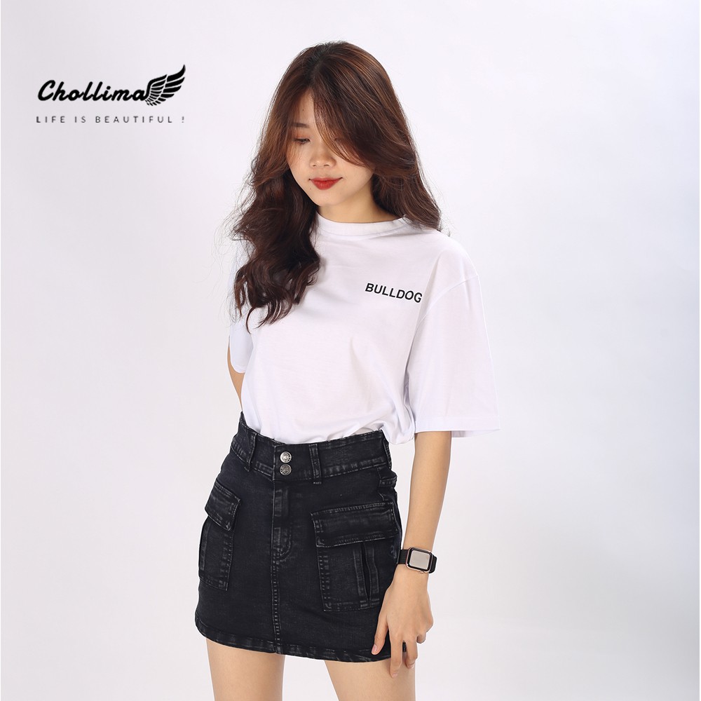 Váy jean co giãn túi hộp Chollima màu đen nhạt có quần trong VAY012