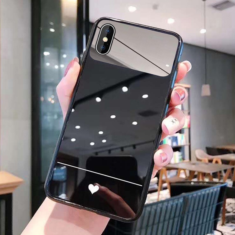 [ IPHONE ] Ốp Lưng Kính Cường Lực Heart - Lens Gương - K003