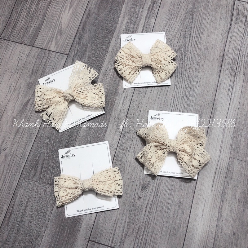 Kẹp tóc nơ ren màu kem tone hàn dành cho bé gái ( ảnh thật KH handmade )