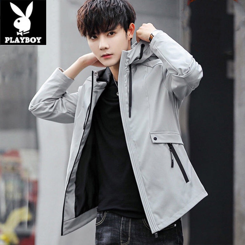 Áo Khoác Playboy Có Mũ Trùm Dáng Rộng Cỡ Lớn Thời Trang Xuân Thu Cho Nam