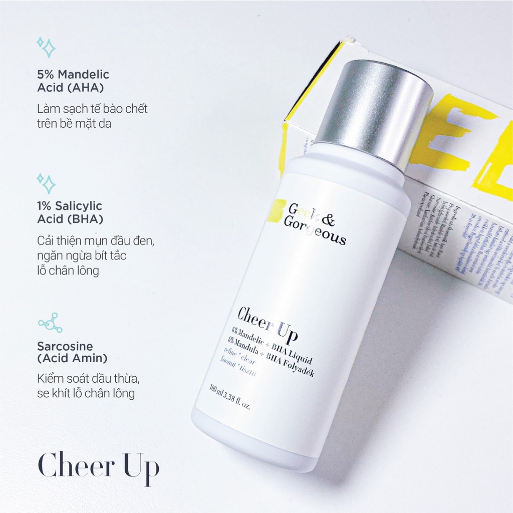 Dung Dịch Tẩy Da Chết Geek&Gorgeous Cheer Up 5% Mandelic Acid + 1% Salicylic Acid 100ML