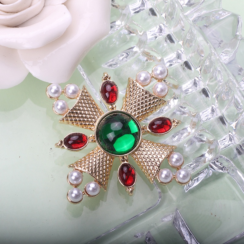 Trâm Cài Áo Mạ Vàng Hình Hoa Đính Đá Và Ngọc Trai Phong Cách Vintage