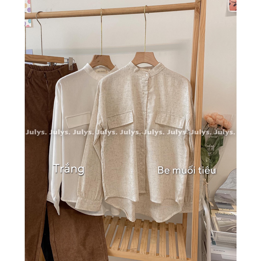 Sơ mi linen cổ tàu (ảnh THẬT shop chụp kèm video)