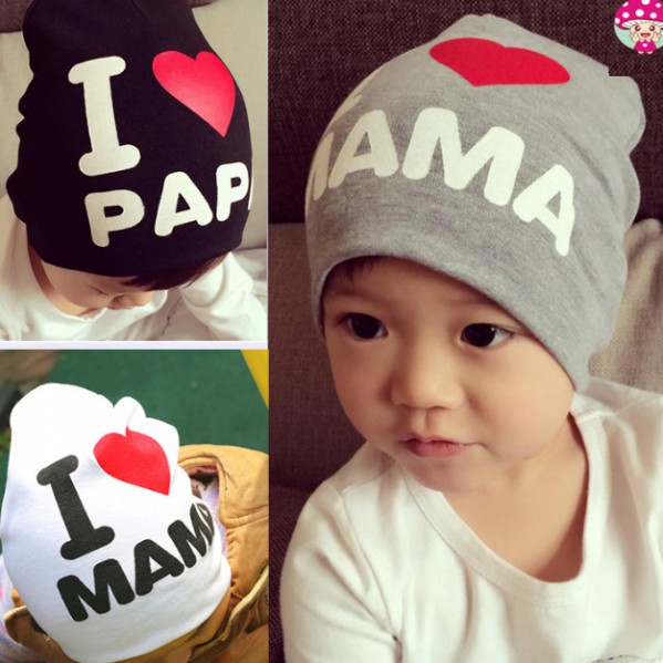 Mũ I love mama, I love papa, mũ nỉ dùng cho thời tiết se lạnh thu đông