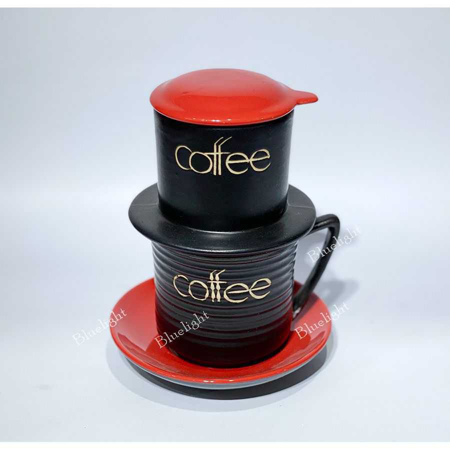 Bộ Phin cà phê sứ Bát Tràng cao cấp men màu - phin cafe sứ màu cốc cafe sứ