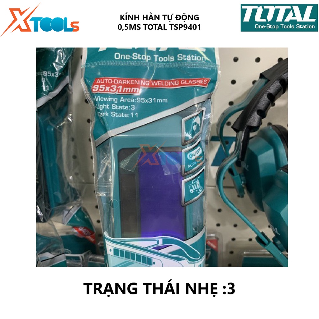 Kính hàn điện tử TOTAL TSP9401 Kính hàn tự động Kích thước vùng tối 108x 50.8x 5mm, TlG amps ≥ 30 amps chống chói, bụi