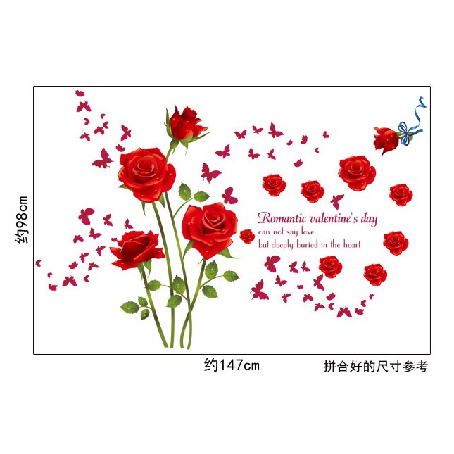 Tranh dán tường 3D Hoa Hồng phong cách lãng mạn