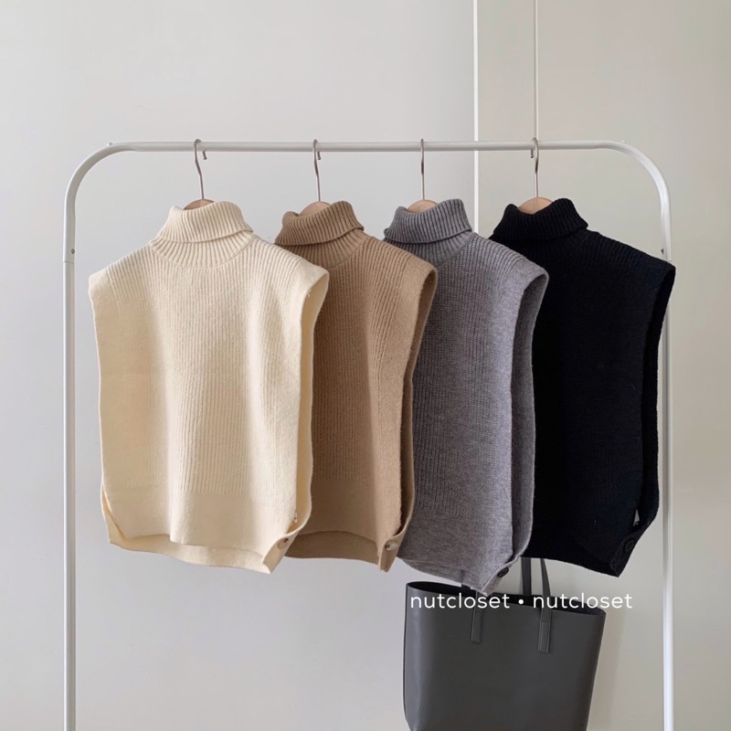 Áo gile len cổ lọ vân dọc _A0339