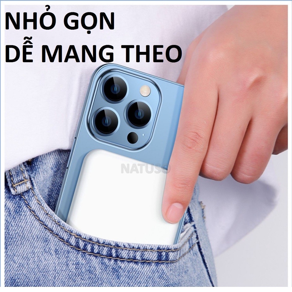 Sạc Dự Phòng Không Dây Từ Tính Sạc Nhanh Pin 5000mah Mini Nhỏ Gọn Cao Cấp Cho Điện Thoại