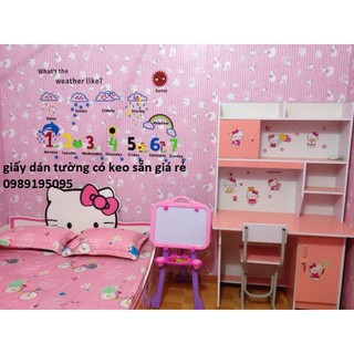 10m Giấy dán tường hello kitty hồng kẻ sọc