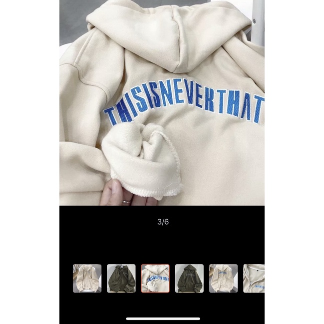 Áo Khoác Nỉ THISISNEVERTHAT Dây kéo Trước Chữ Sau Lưng Unisex Cực Hot