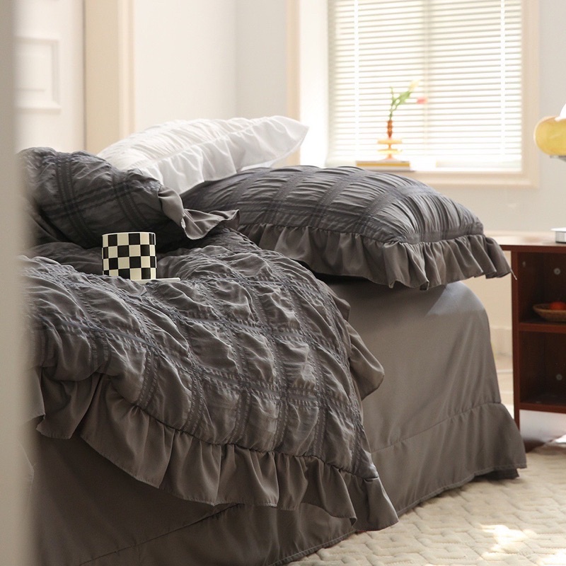 Freeship🌿Bộ chăn ga gối cotton đũi bánh bèo-set vỏ 4 món