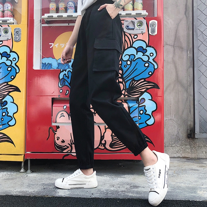 Quần dài thể thao lưng cao ống rộng phong cách Hàn Quốc cho nữ | BigBuy360 - bigbuy360.vn