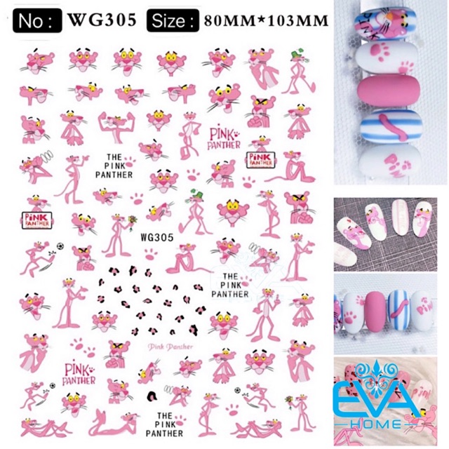 Miếng Dán Móng Tay 3D Nail Sticker Tráng Trí Hoạ Tiết Hoạt Hình The Pink Panther WG305