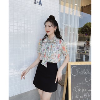 Áo hoa 2 lớp cổ nơ