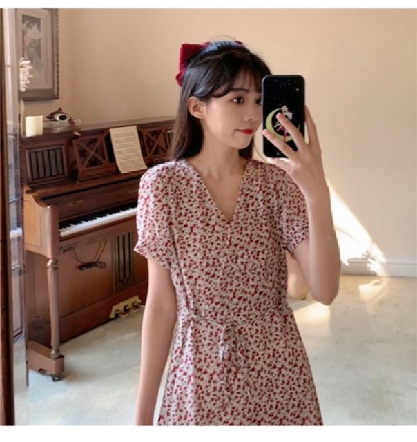 Váy hoa nhí cổ chéo Ulzzang 🌸 VKE8008 Hàng Quảng Châu | BigBuy360 - bigbuy360.vn