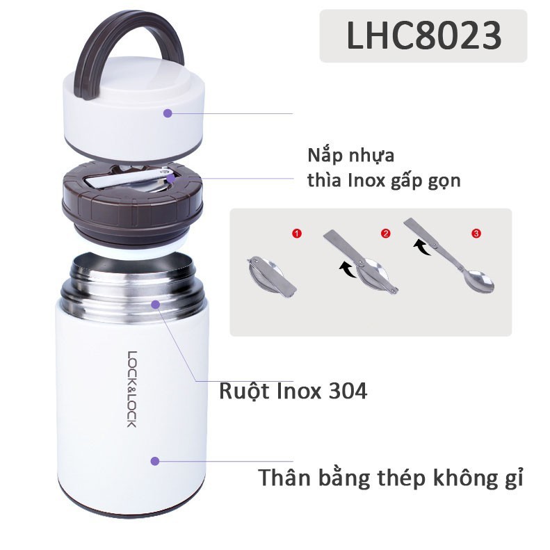 BÌNH GIỮ NHIỆT Ủ CHÁO 1L INOX 304 ĐỰNG THỨC ĂN FOOD JAR LOCK&LOCK