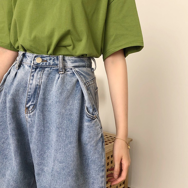 Xiaozhainv Quần Đùi Denim Ống Rộng Phong Cách Retro Hàn Quốc | BigBuy360 - bigbuy360.vn