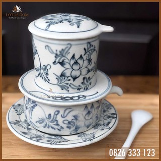 Bộ Phin Cà Phê Gốm Sứ Men Rạn Vẽ Sen Lam Cổ