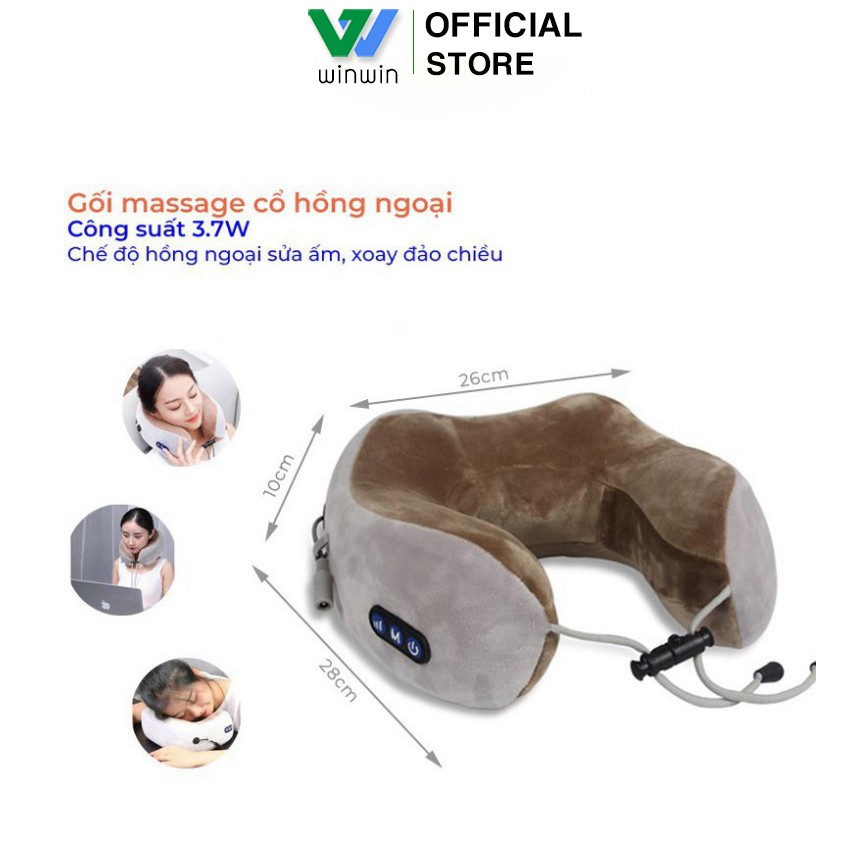 [CHÍNH HÃNG] Gối massage cổ vai gáy chữ U đa chức năng - Máy mát xa hồng ngoại hỗ trợ trị liệu,giảm đau mỏi vùng vai gáy