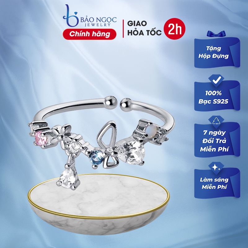 Nhẫn Bạc Nữ thiết kế sang trọng đính đá 7 màu - N2489 - Bảo Ngọc Jewelry