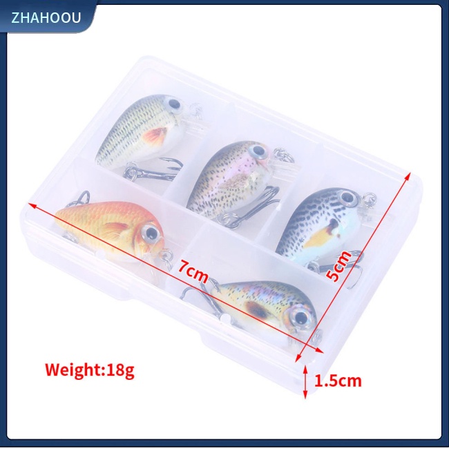 ☃Nhà☃ Set 5 Mồi Câu Cá Nhân Tạo Mini 5 Màu Sắc 1.5g Kèm Hộp Đựng