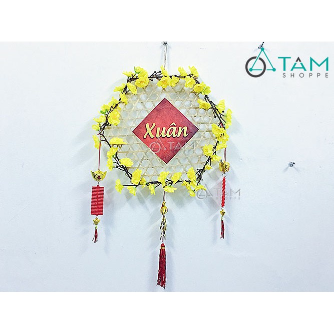 [HANDMADE DÀY ĐẸP] Vòng hoa treo cửa Tết Handmade mành tre lục giác ĐK 40cm T-VTC-12