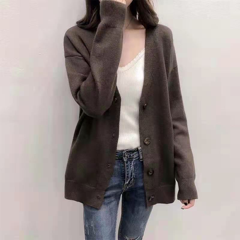 Áo khoác cardigan len nữ dày dài áo khoác màu đen nâu kaki xám ulzzang vintage Hàn Quốc mùa đông 2021 AC8