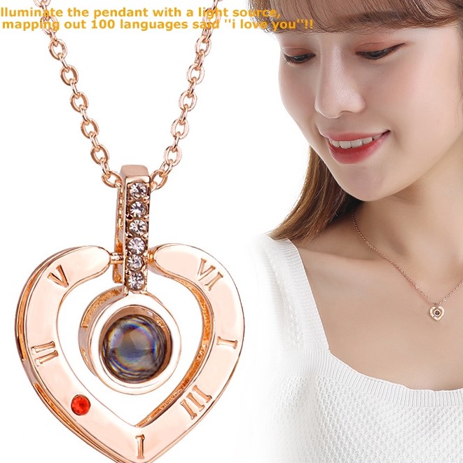 Dây chuyền thời trang mặt hình trái tim đính đá khắc chữ thời trang