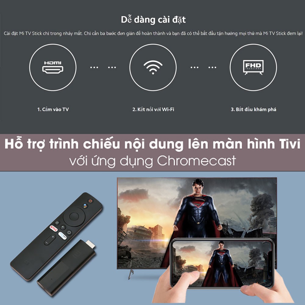 [Bản quốc tế] Android TV Box Xiaomi Mi TV Stick tìm kiếm bằng giọng nói, hỗ trợ tiếng việt - Bảo hành 6 tháng