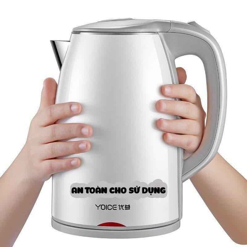 Ấm đun nước siêu tốc Yoice, bình đun nước siêu tốc inox 304 cách điện cách nhiệt 2 lớp công suất mạnh