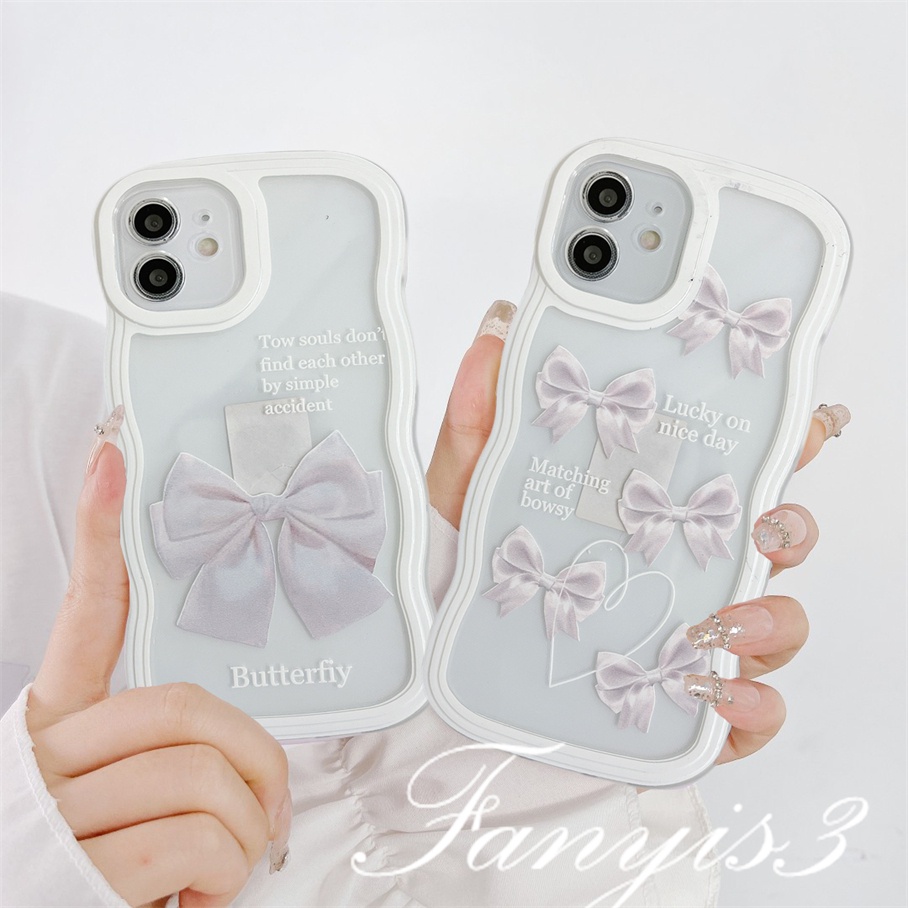 Ốp Điện Thoại TPU Mềm Đính Nơ Viền Lượn Sóng Cho iPhone 14 13 12 11 Pro Max X XR Xs Max 8 7 6 6s Plus SE 2020