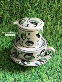 Phin pha cafe gốm sứ Bát Tràng vẽ hoa olive
