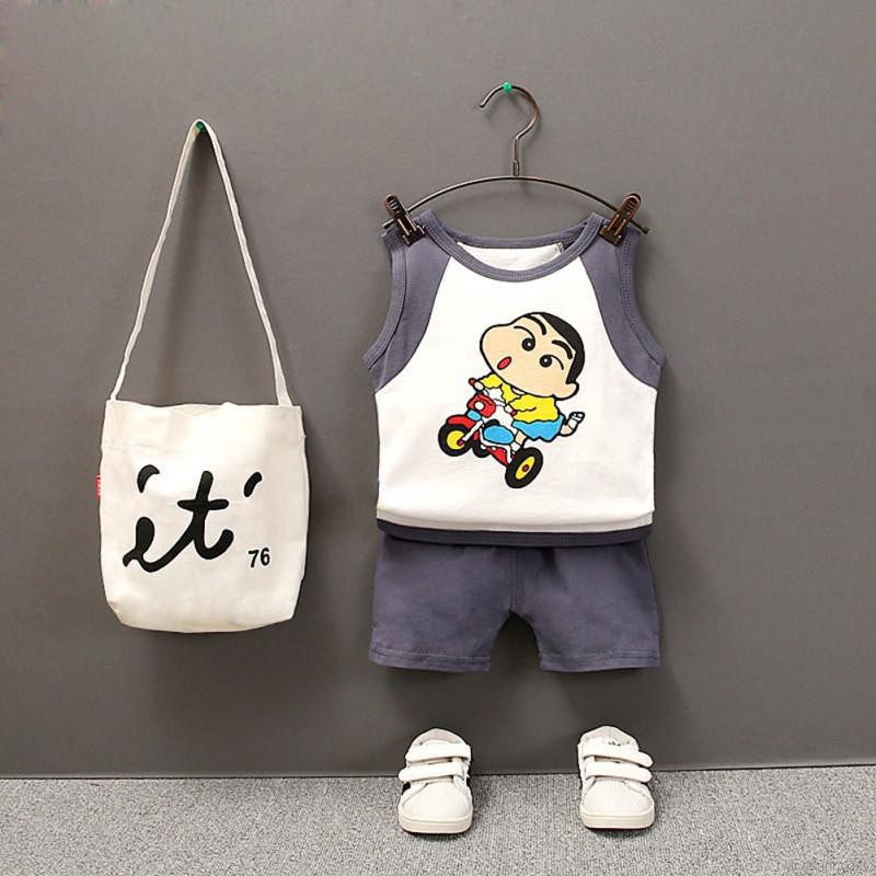 Quần short + áo thun không tay họa tiết hoạt hình dùng cho trẻ nhỏ