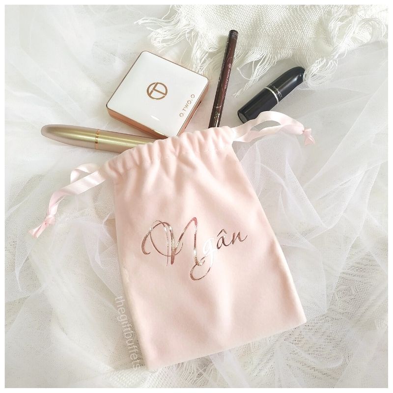 🎀Túi Nhung dây rút IN TÊN sang trọng đựng trang sức, mỹ phẩm hoặc làm quà tặng