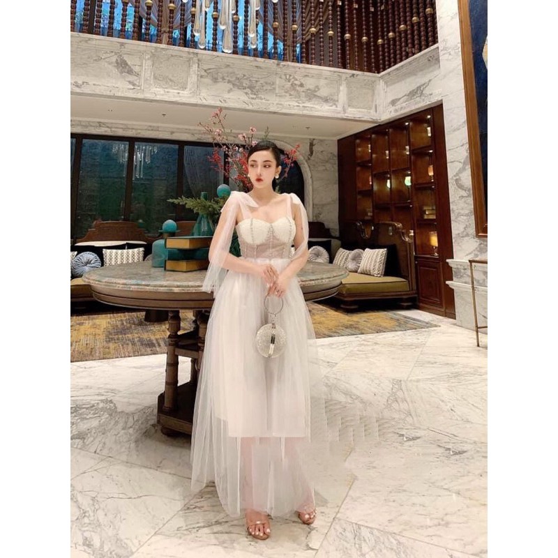 đầm xoè nơ đính đá ( ảnh và video thật 1000% )