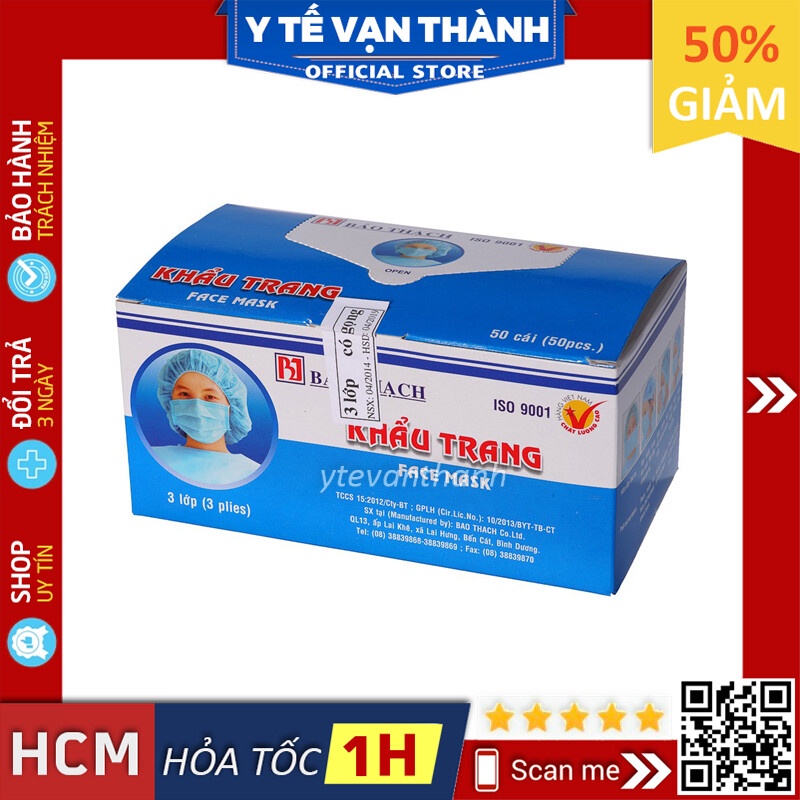 ✅ [HÀNG THẬT!] Khẩu Trang Y Tế- Bảo Thạch (3 Lớp - Hộp 50 Cái) -VT0612